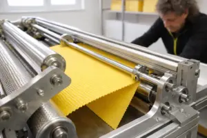 Herrn Egler aus dem Kraichgau/ Knittlingen an der Maschine für Imker für Wachsmittelwände